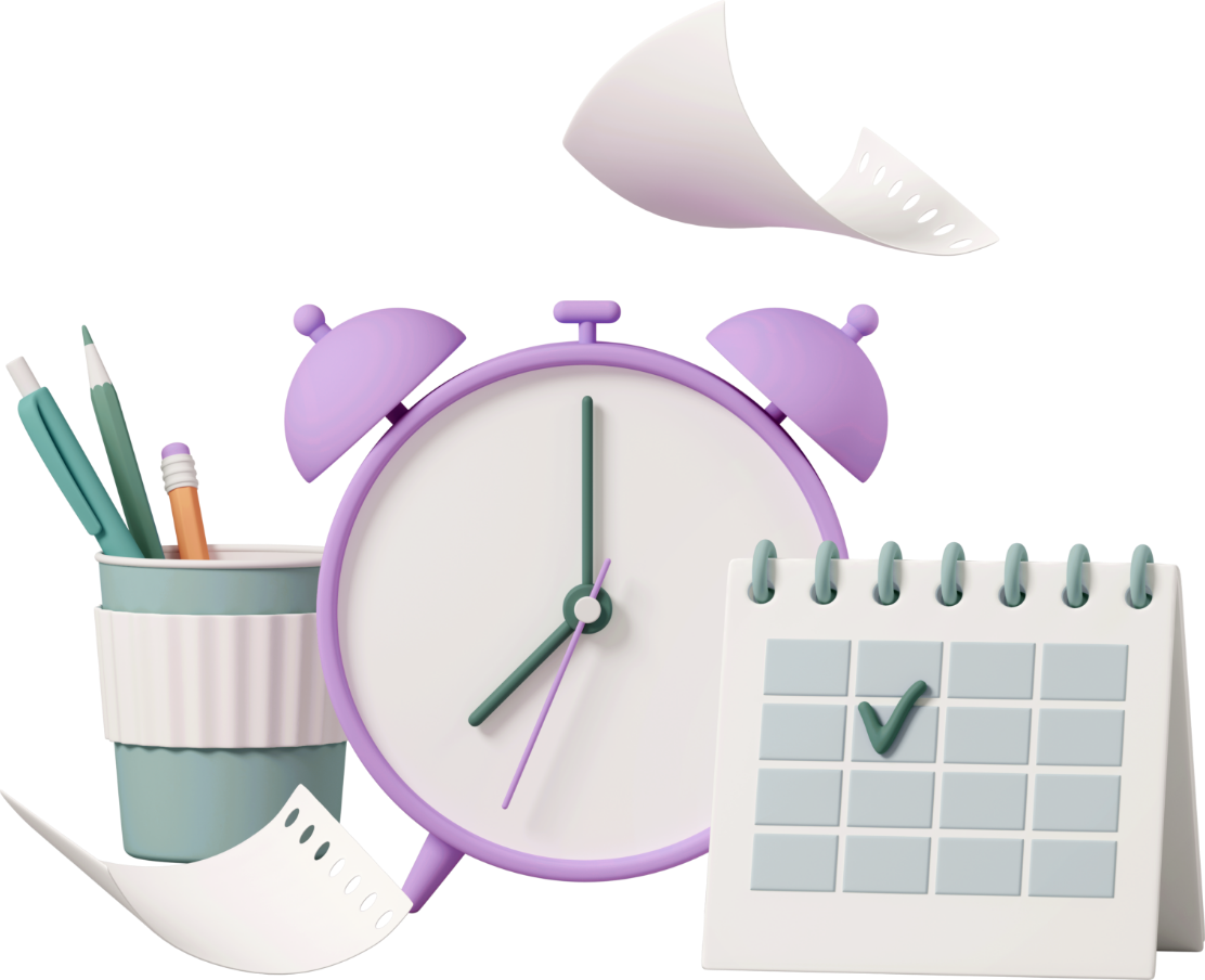 CodeWord Communications - writing graphic with clock and calendar